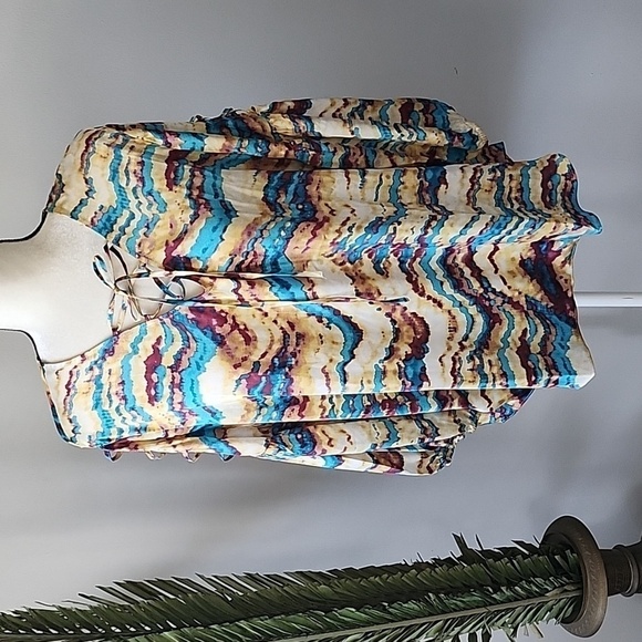 Cato multicolored tie neck cold should blouse NWT - Picture 1 of 13